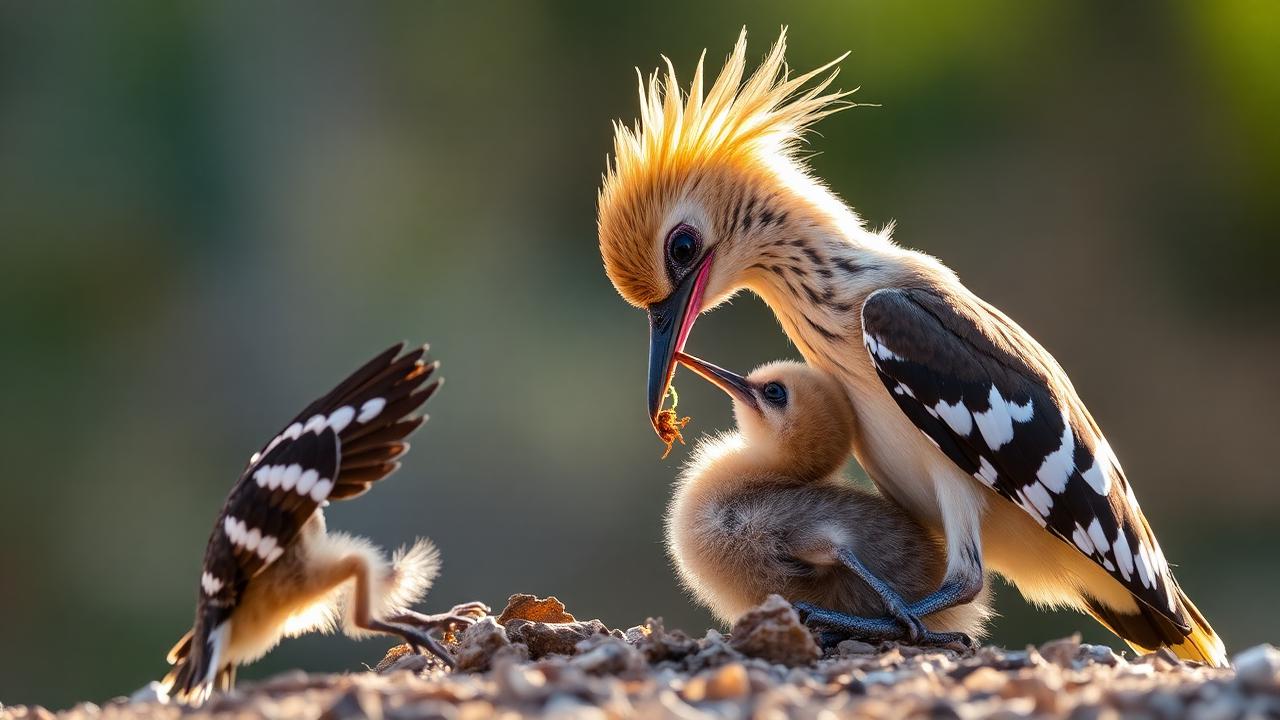 Hoopoe feeding young